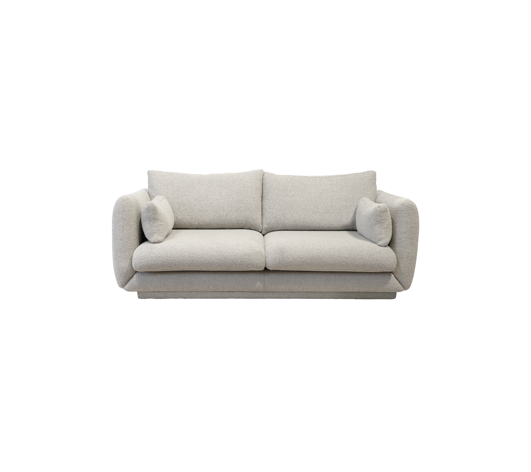 A stylish, modern sofa in light gray fabric with plush cushions and soft, rounded edges for comfort and elegance.
