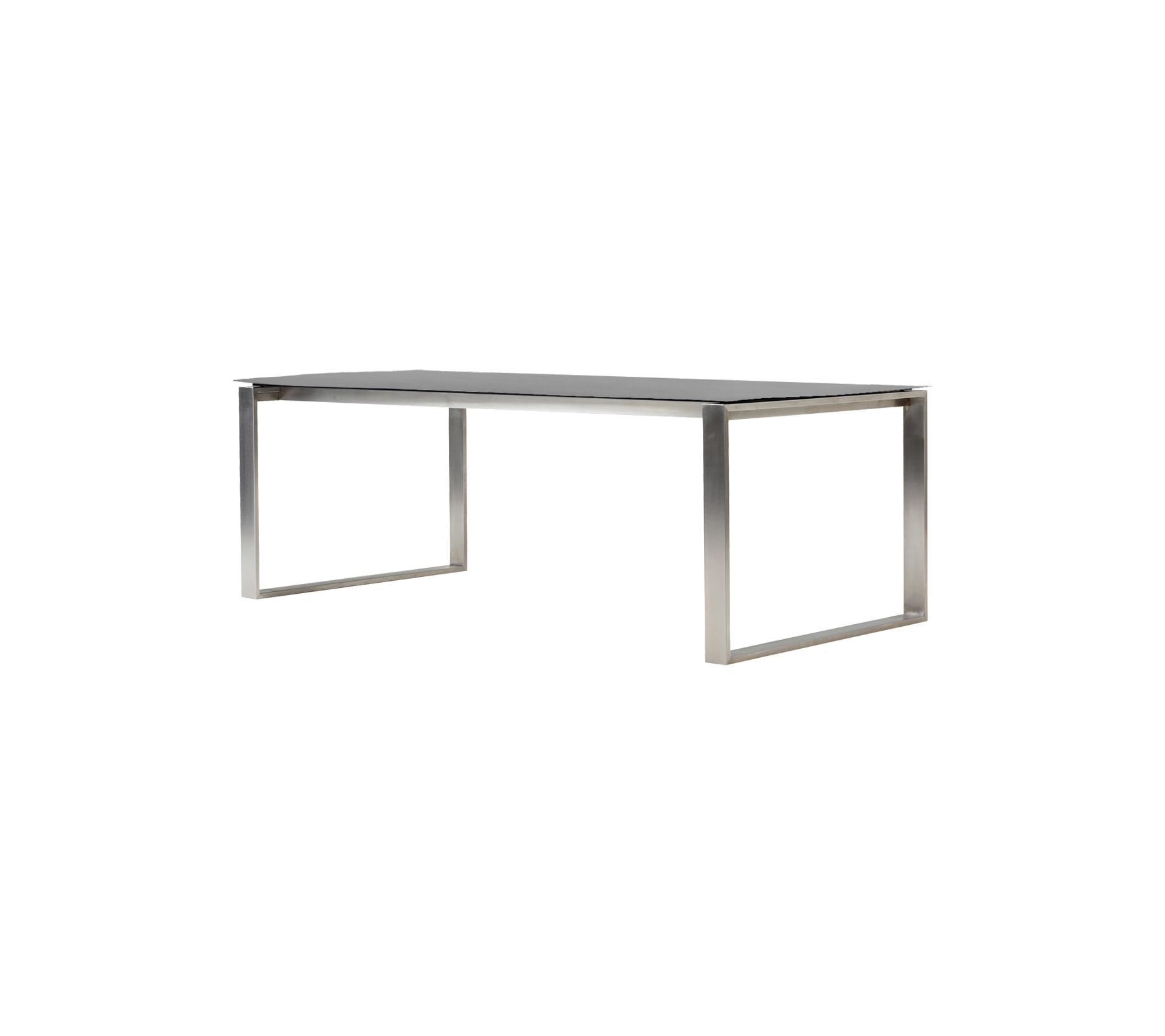 Sleek, modern table with a smooth surface and sturdy metal legs, perfect for dining or working arrangements.