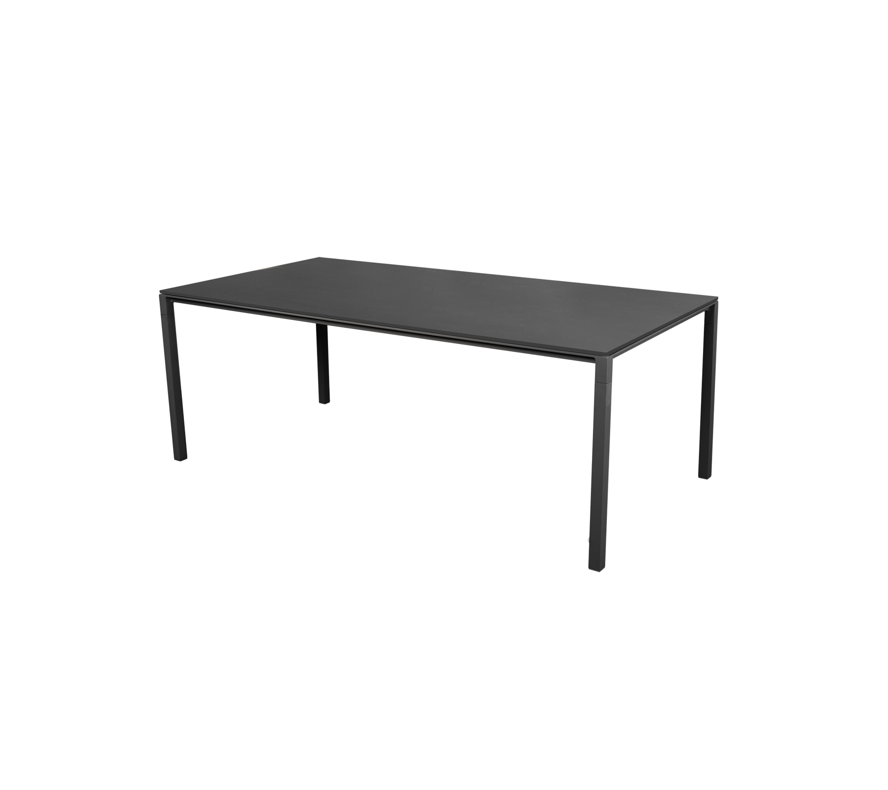 A sleek black table with a minimalist design featuring four straight legs. Suitable for various settings and purposes.