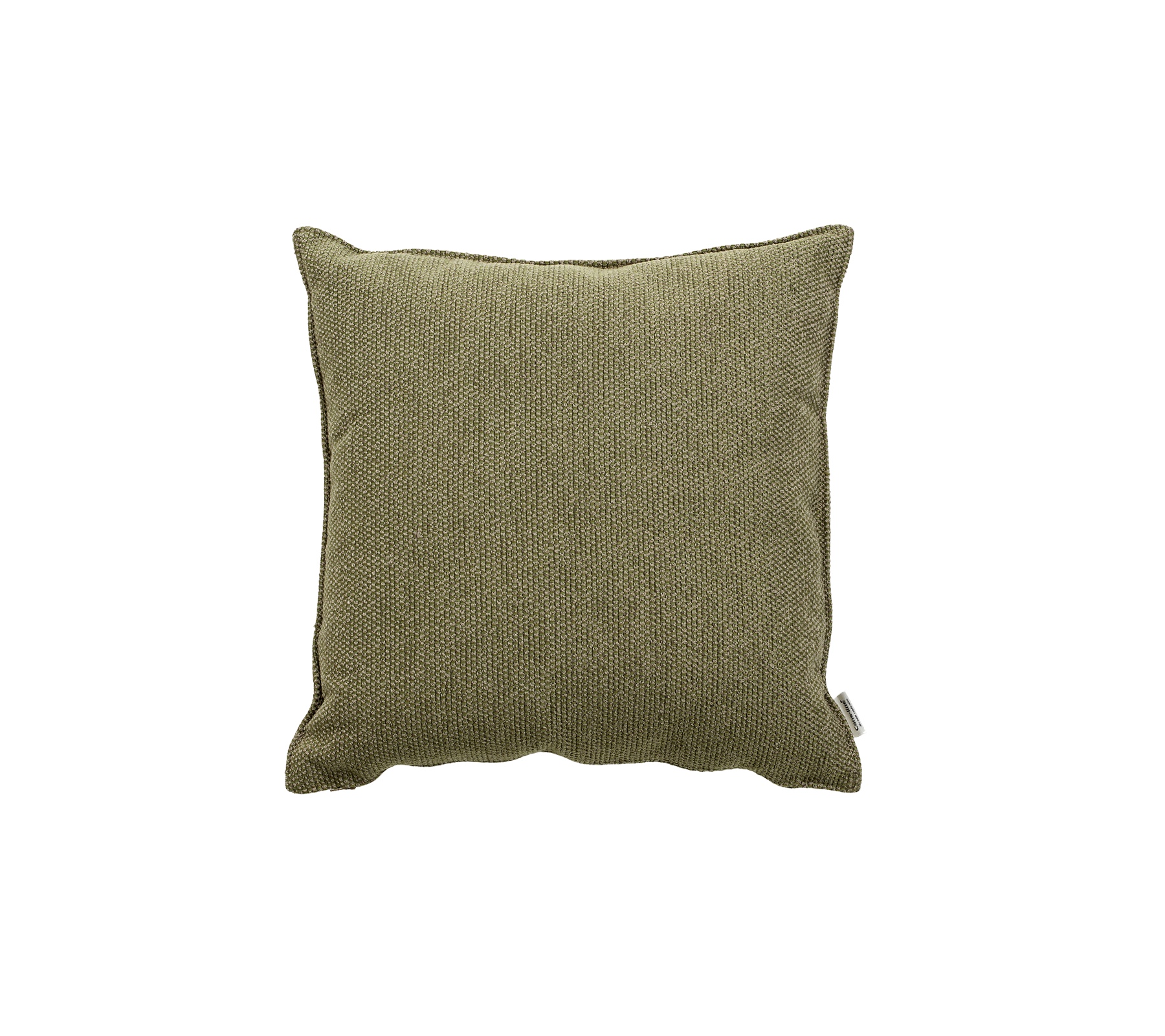 Square decorative pillow in a textured olive green fabric, adding a touch of subtle elegance to any space.