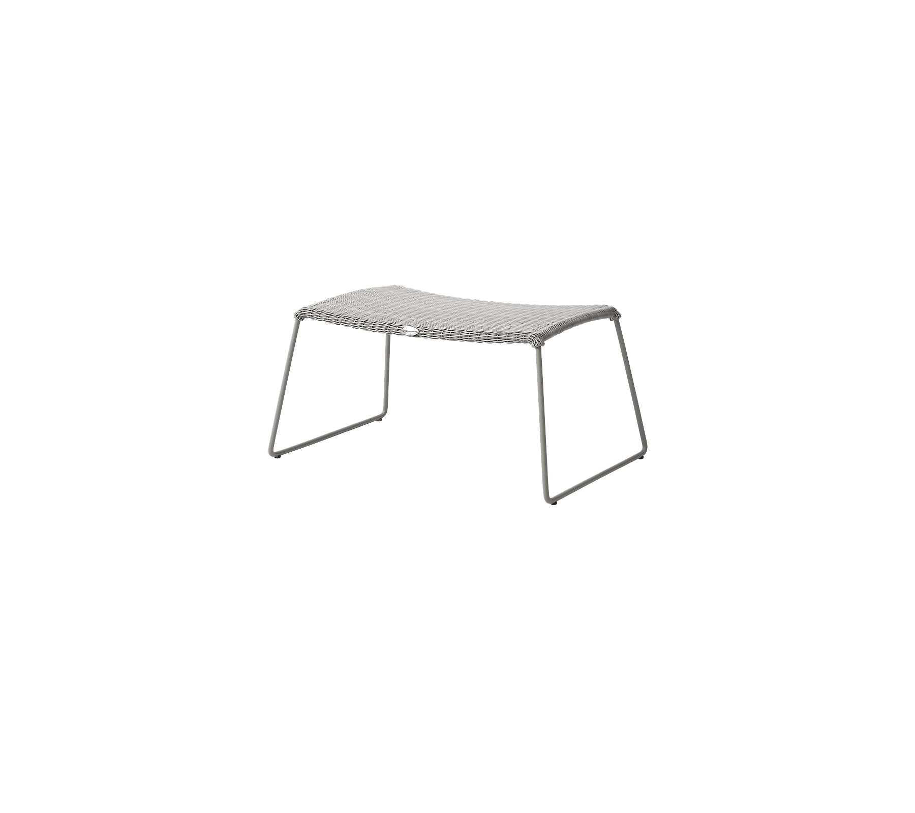 Gray table with a smooth, rectangular surface and minimalist metal legs, designed for versatile use in various settings.