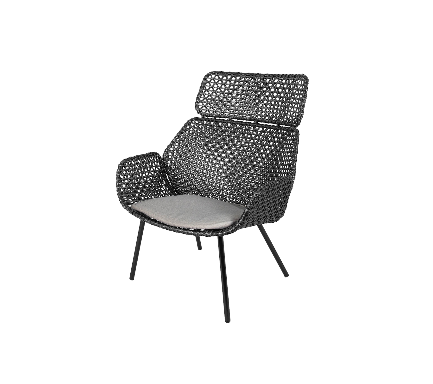 Stylish chair with a woven design and cushioned seat, featuring a modern silhouette and sturdy legs for comfort and support.