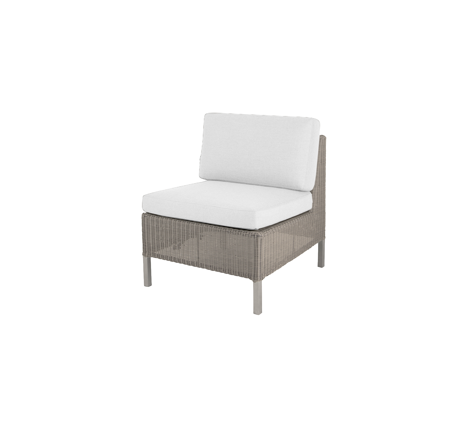 Stylish chair with a woven texture and plush white cushions, perfect for relaxation and modern decor.