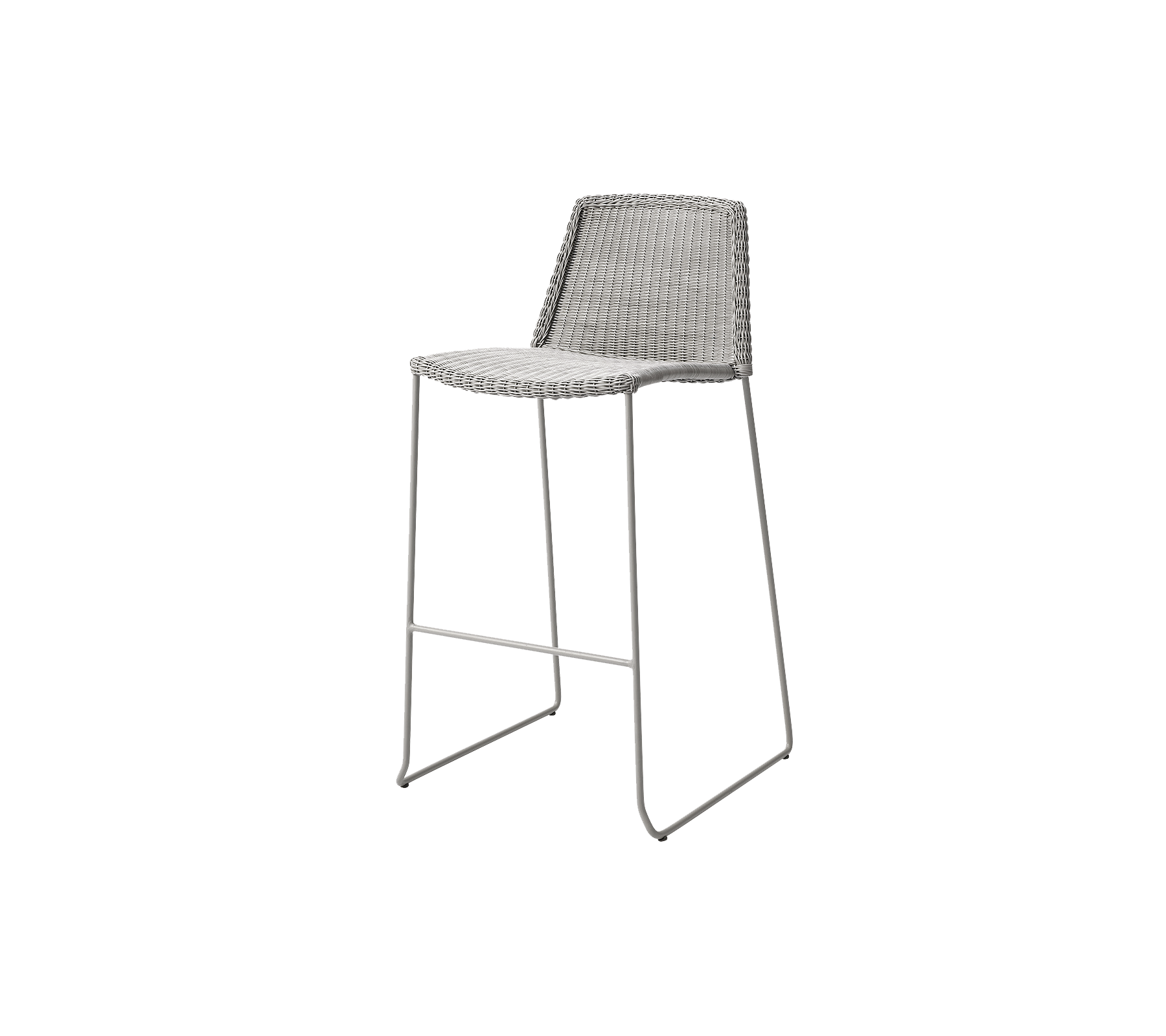 Stylish bar stool with a sleek design, featuring a woven seat and slim metal legs for modern aesthetics.