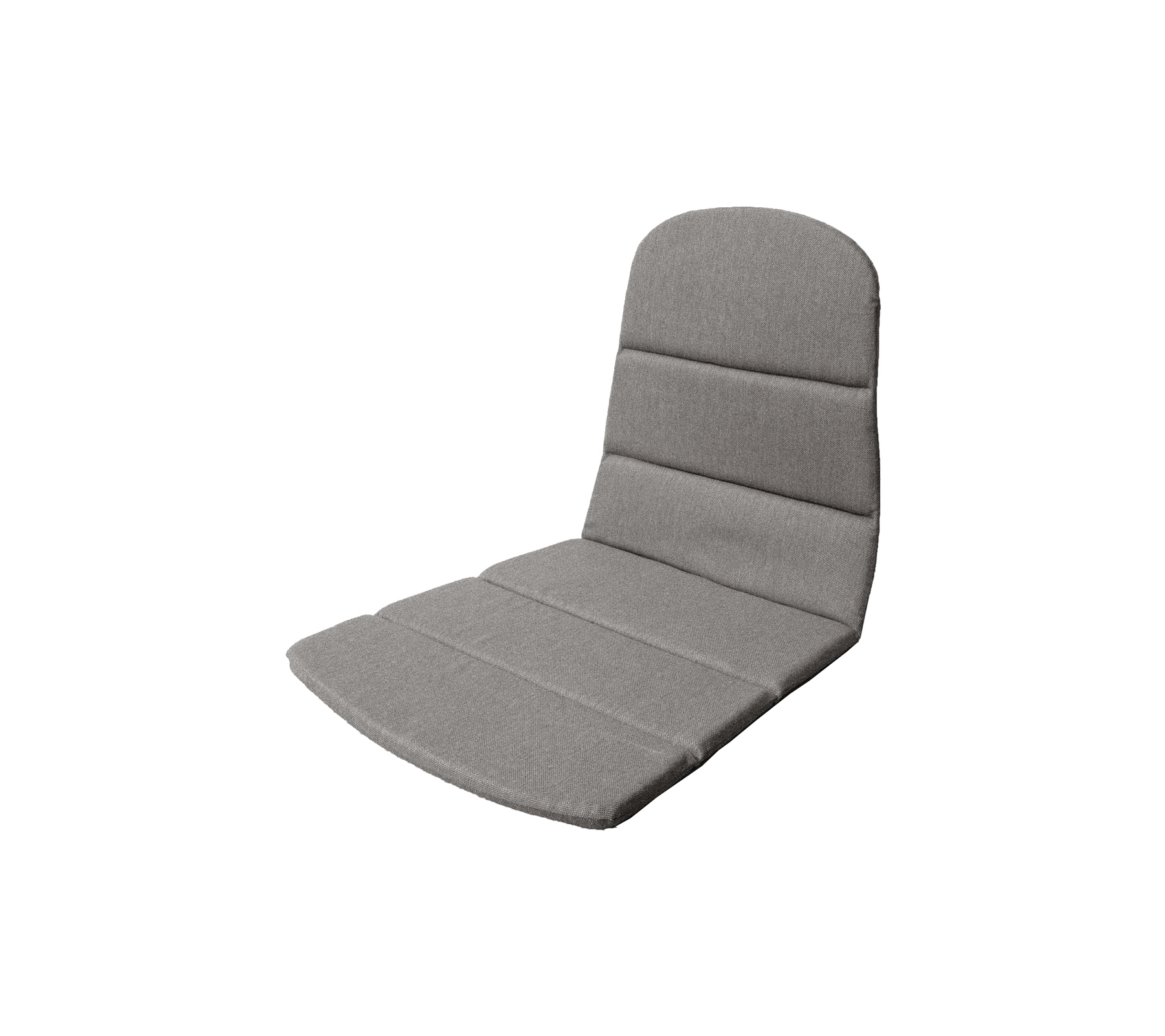 Gray cushioned seat with a structured backrest, featuring horizontal stitching for added comfort and support. Suitable for various settings.