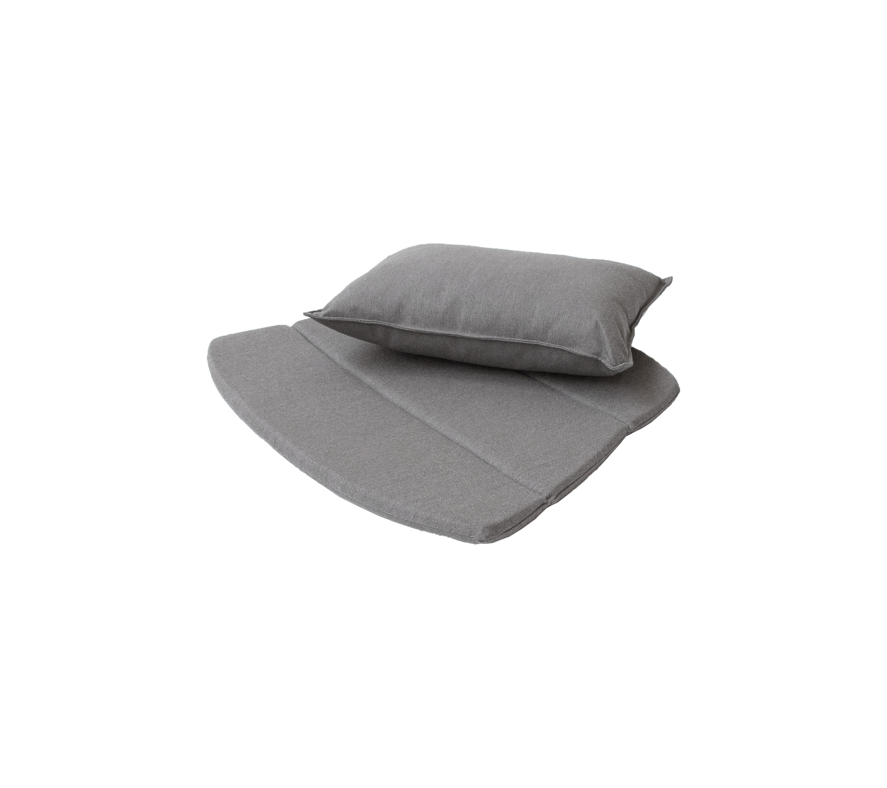 Gray cushion set featuring a flat base cushion and a matching back cushion for added comfort and support.