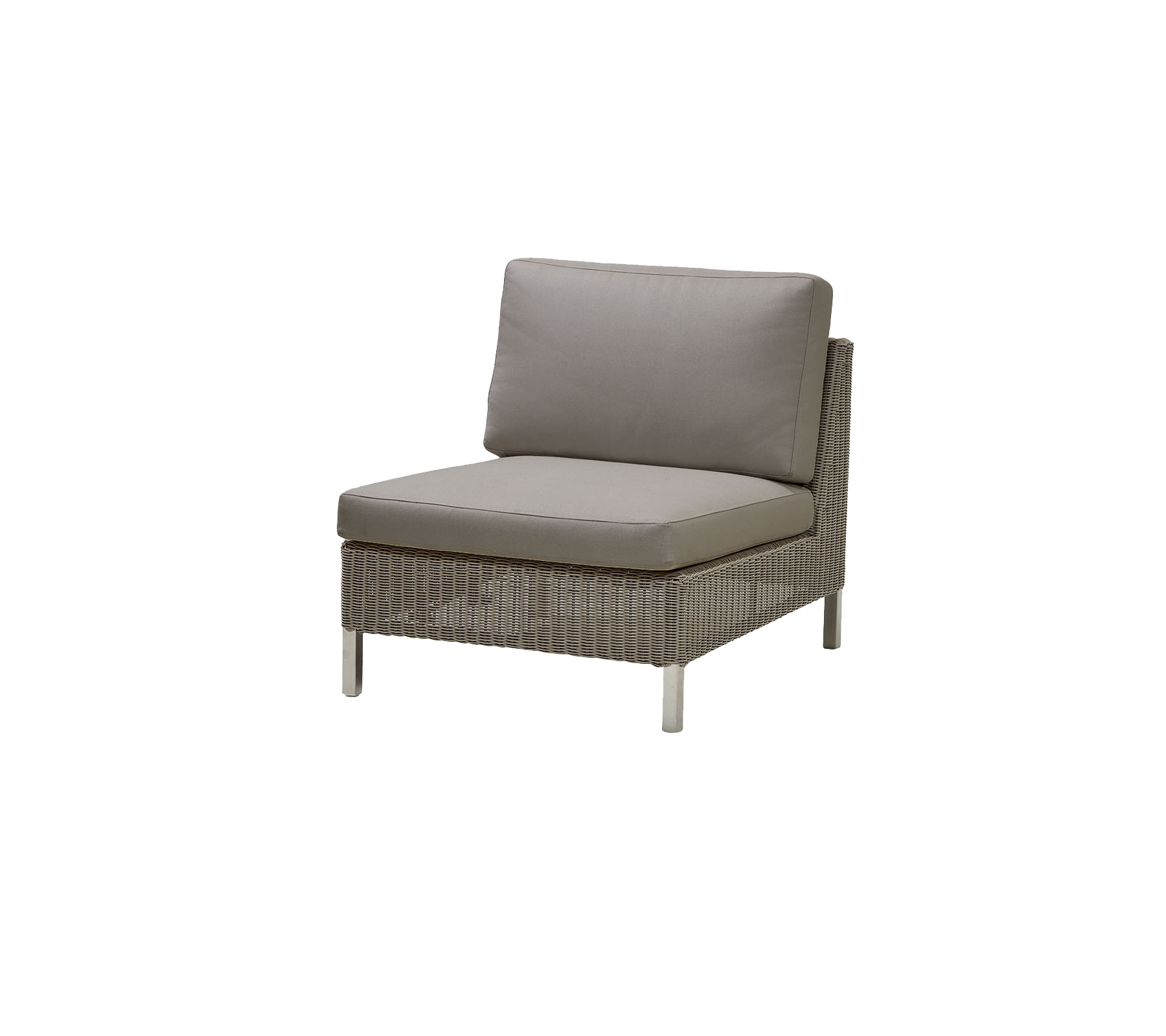 Stylish single seat chair featuring a woven base and plush gray cushion, perfect for relaxation and modern decor.