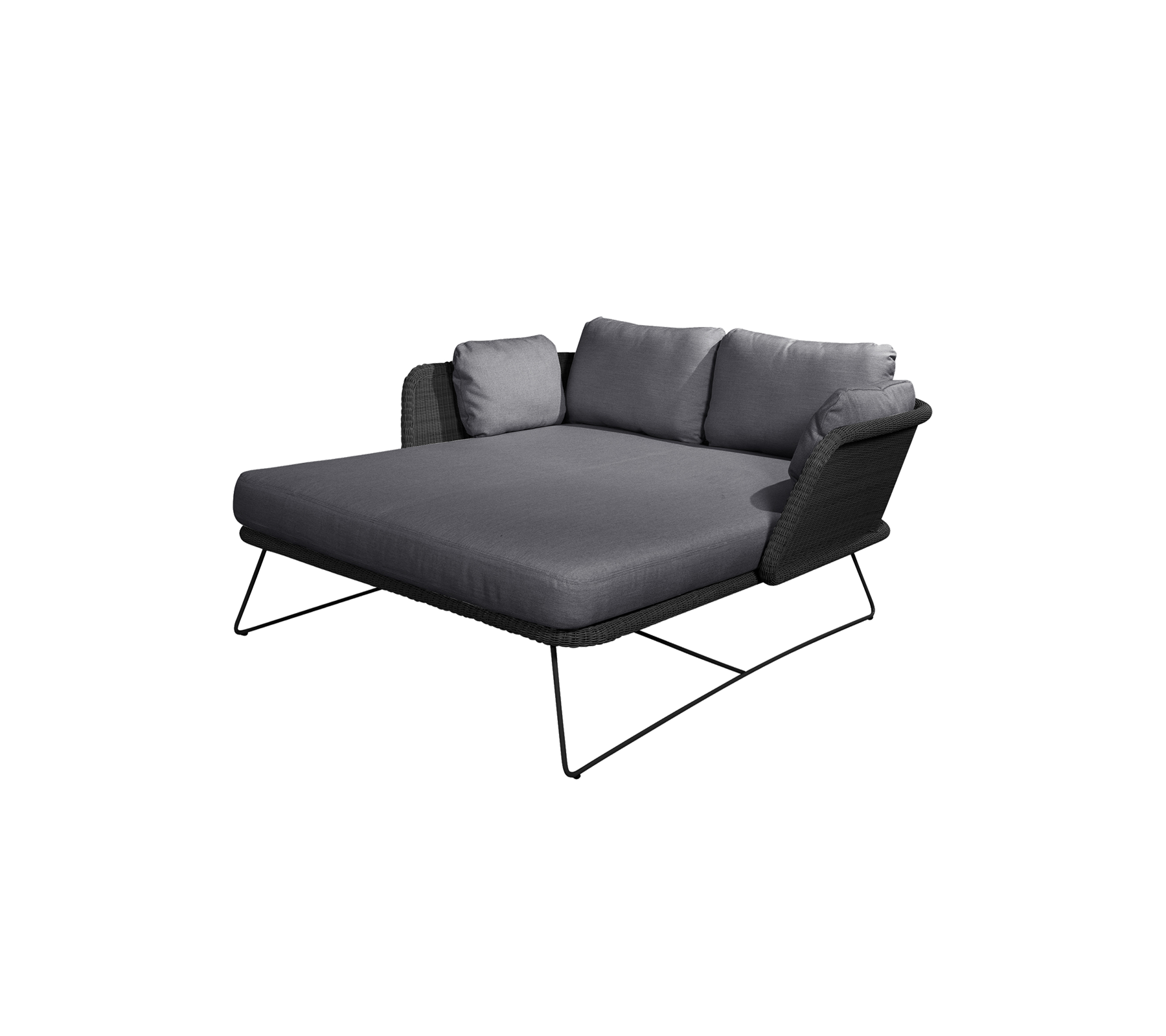 Stylish gray lounge chair with plush cushions and sleek metal legs, perfect for relaxation.