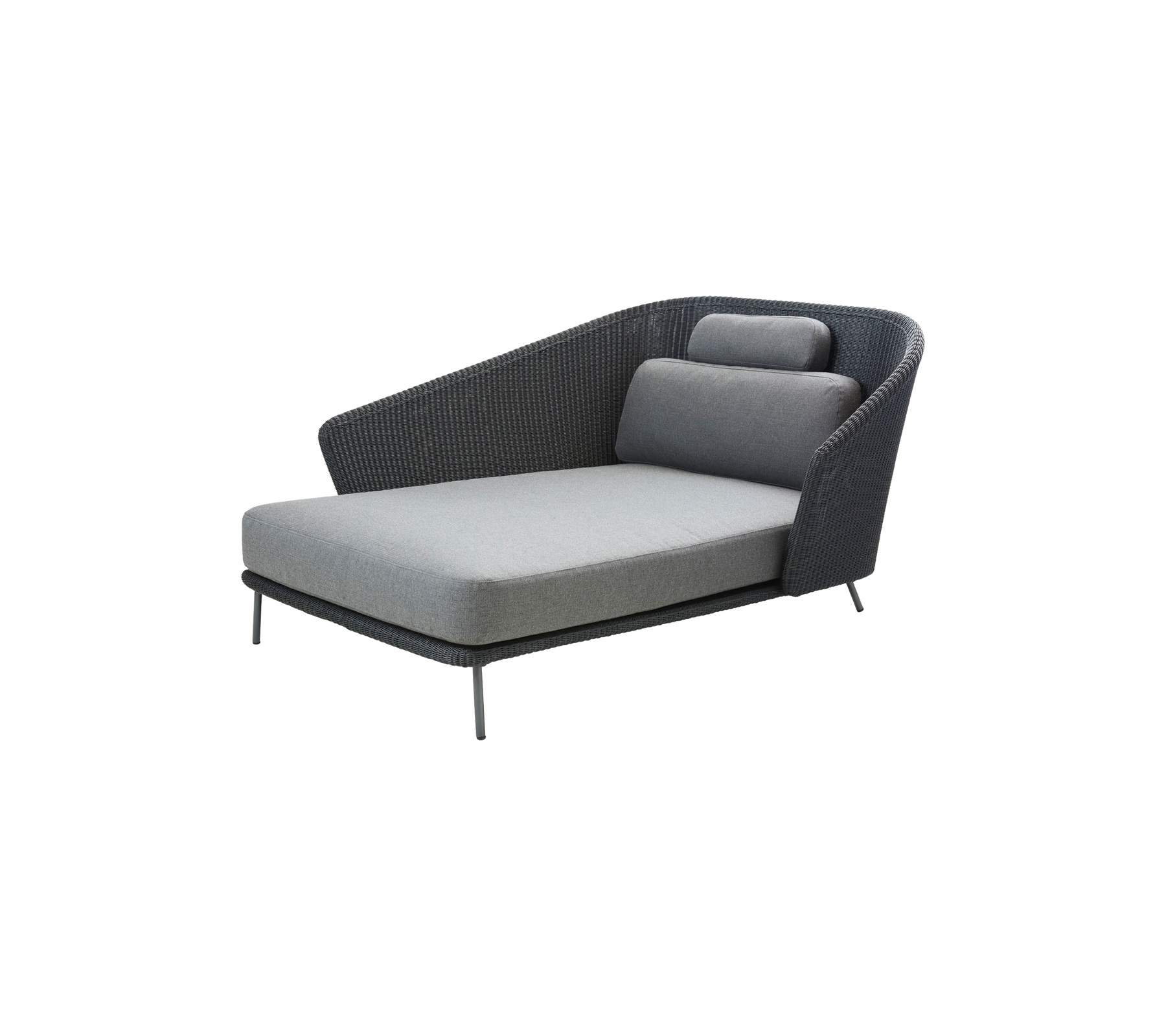 A modern lounge chair with a sleek design, featuring a cushioned seat and angled backrest for comfort and style.