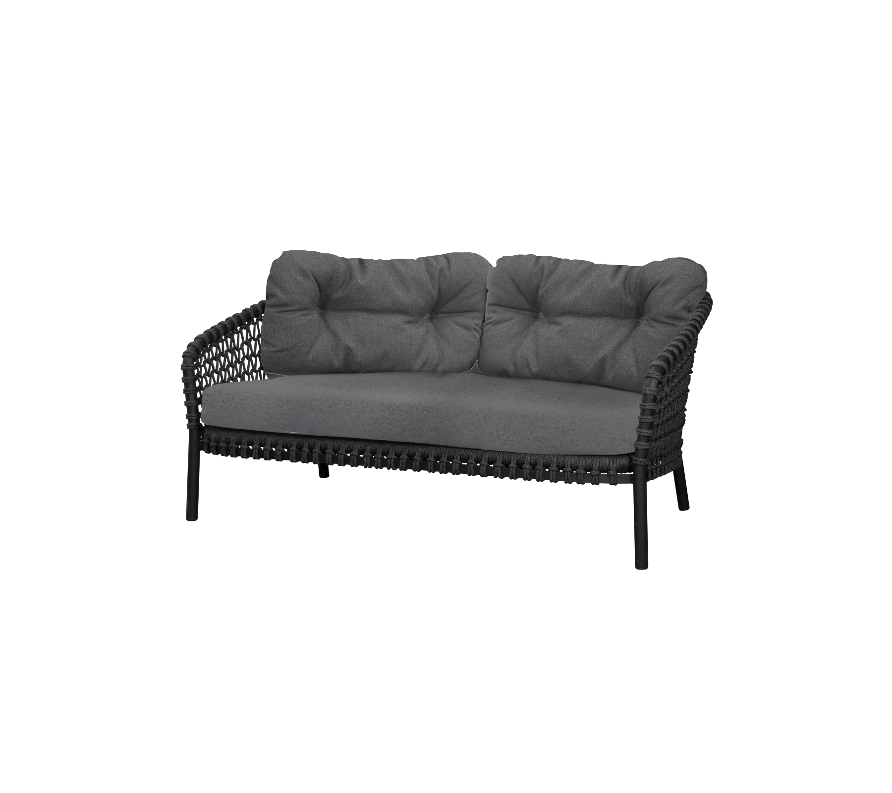 Stylish two-seater sofa with a sleek black frame and plush gray cushions for comfort and elegance. Perfect for modern seating arrangements.