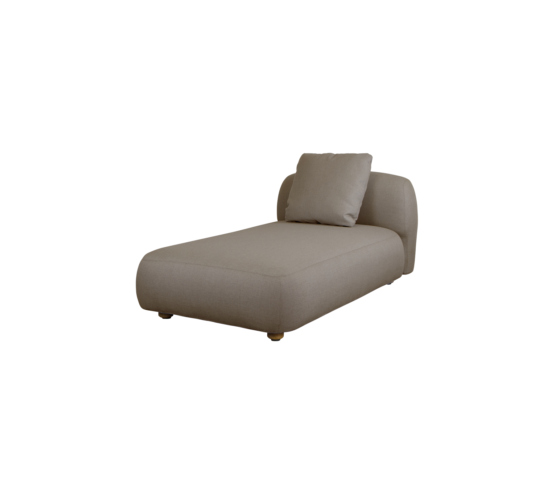 Contemporary chaise lounge in a neutral fabric, featuring a stylish, minimalist design and a plush cushion for comfort.