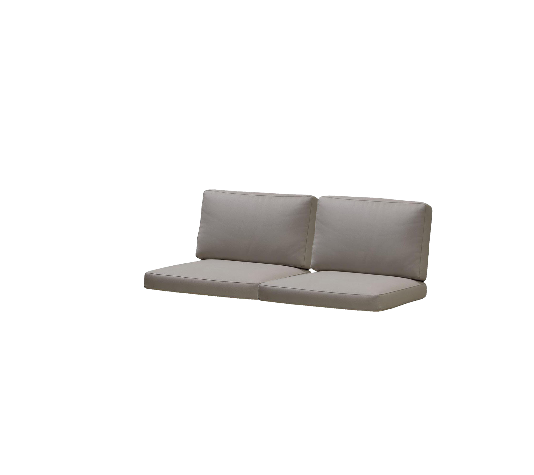 Two-piece sofa with cushioned seats and backrest in a neutral grey color, designed for comfort and style.