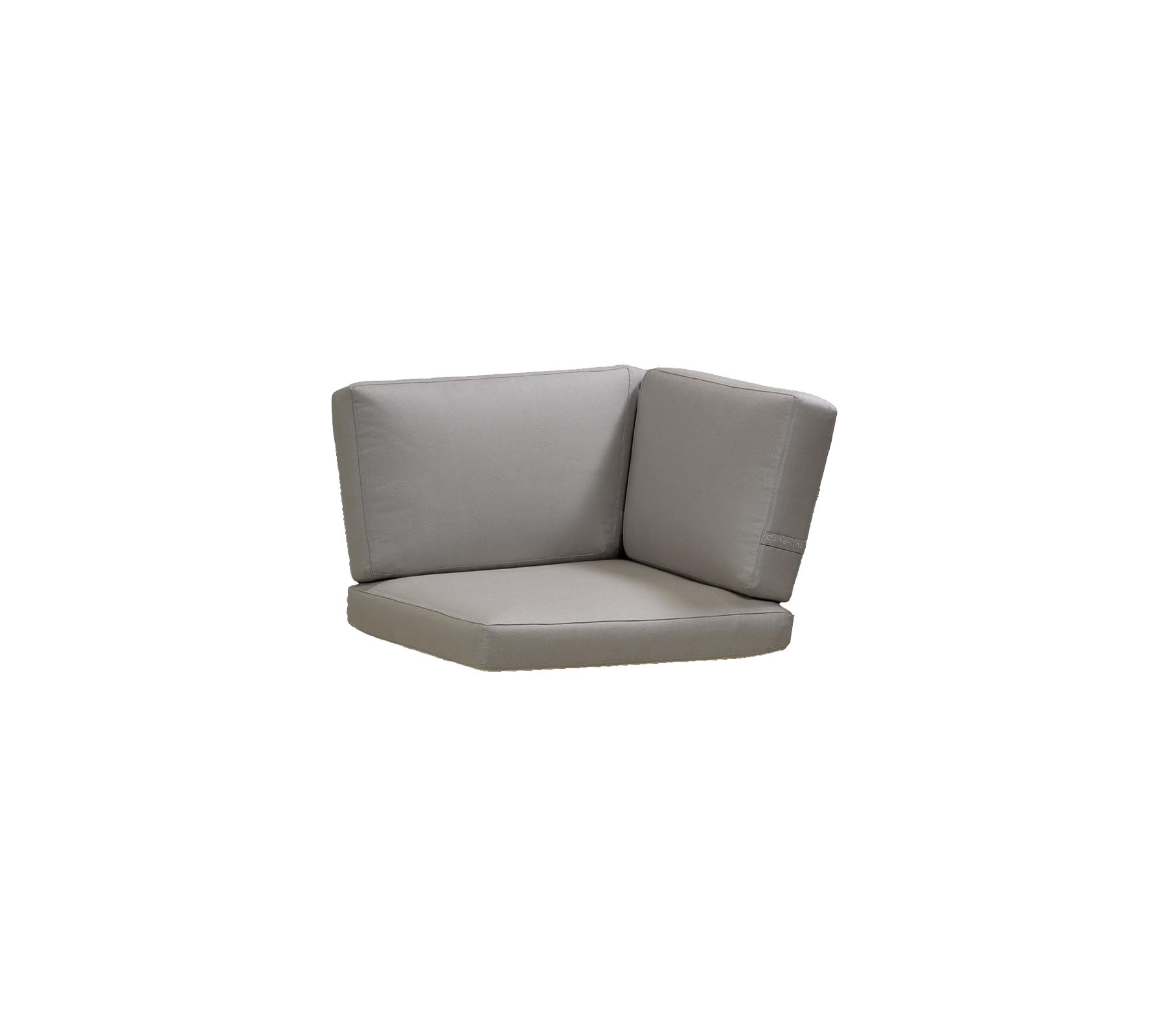 Corner seating cushion in soft gray upholstery, designed for comfort and versatile placement in various settings.