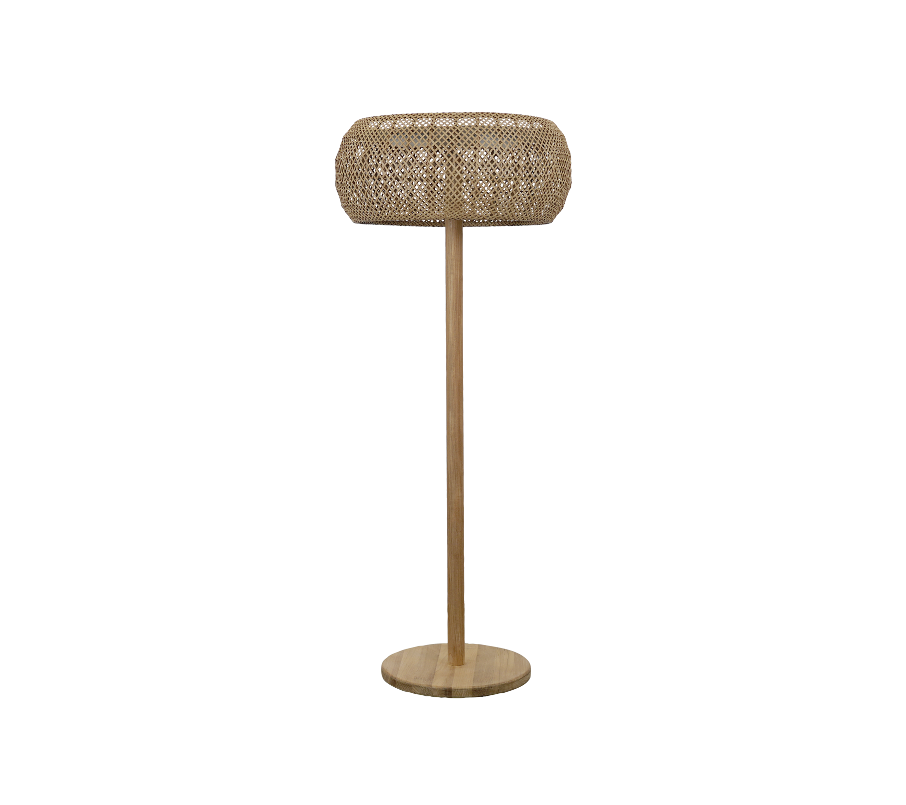 Natural lamp with a woven shade and a simple base.