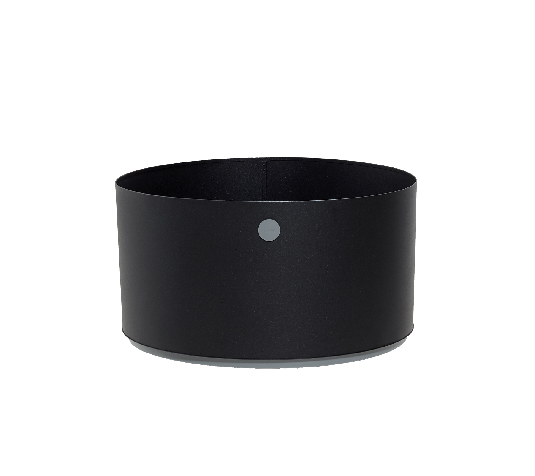Round black container with a minimalist design and a small gray dot accent. Perfect for versatile storage and organization needs.