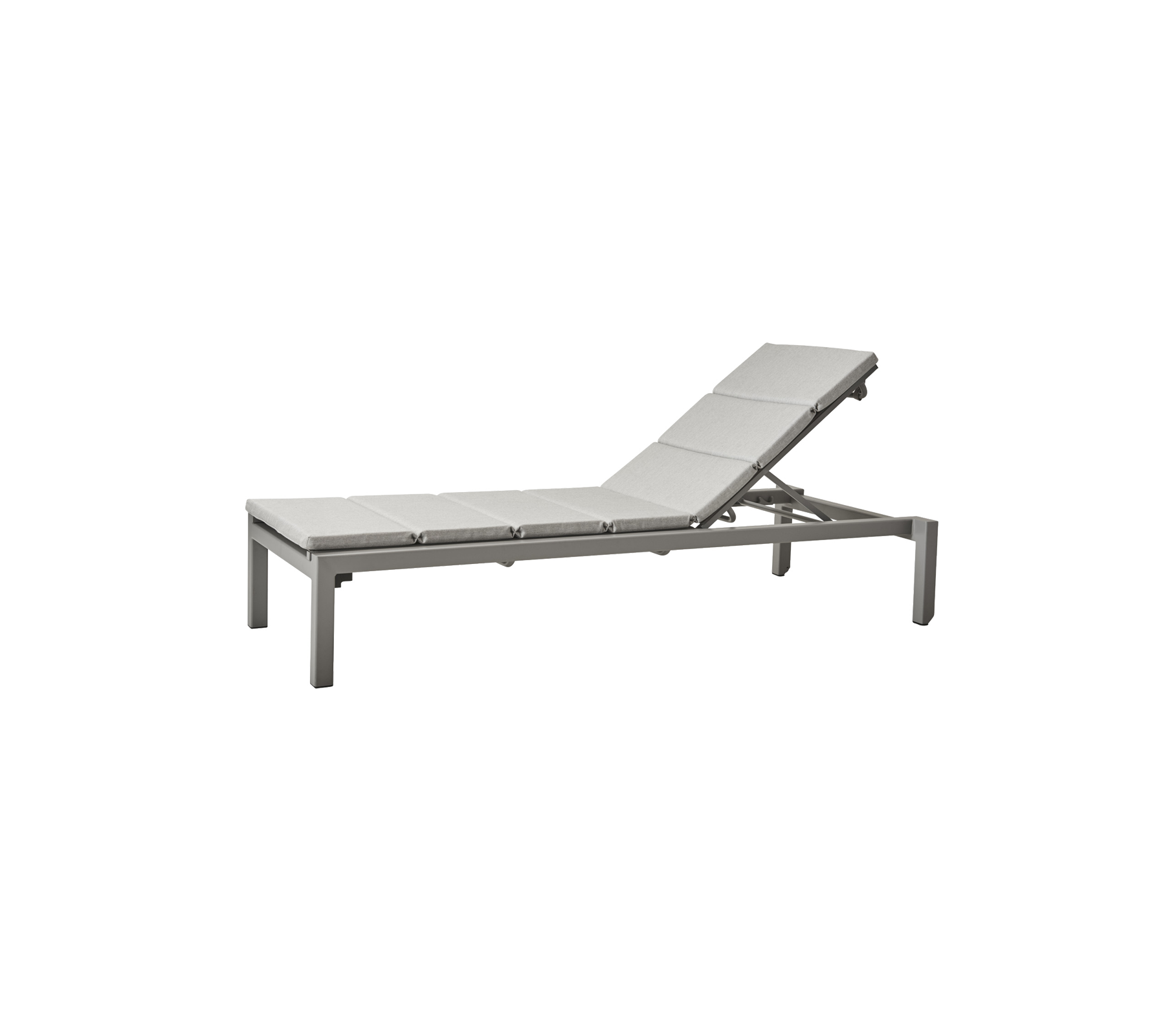 Adjustable chaise lounge with a sleek, modern design and cushioned seating for comfort. Ideal for relaxation.