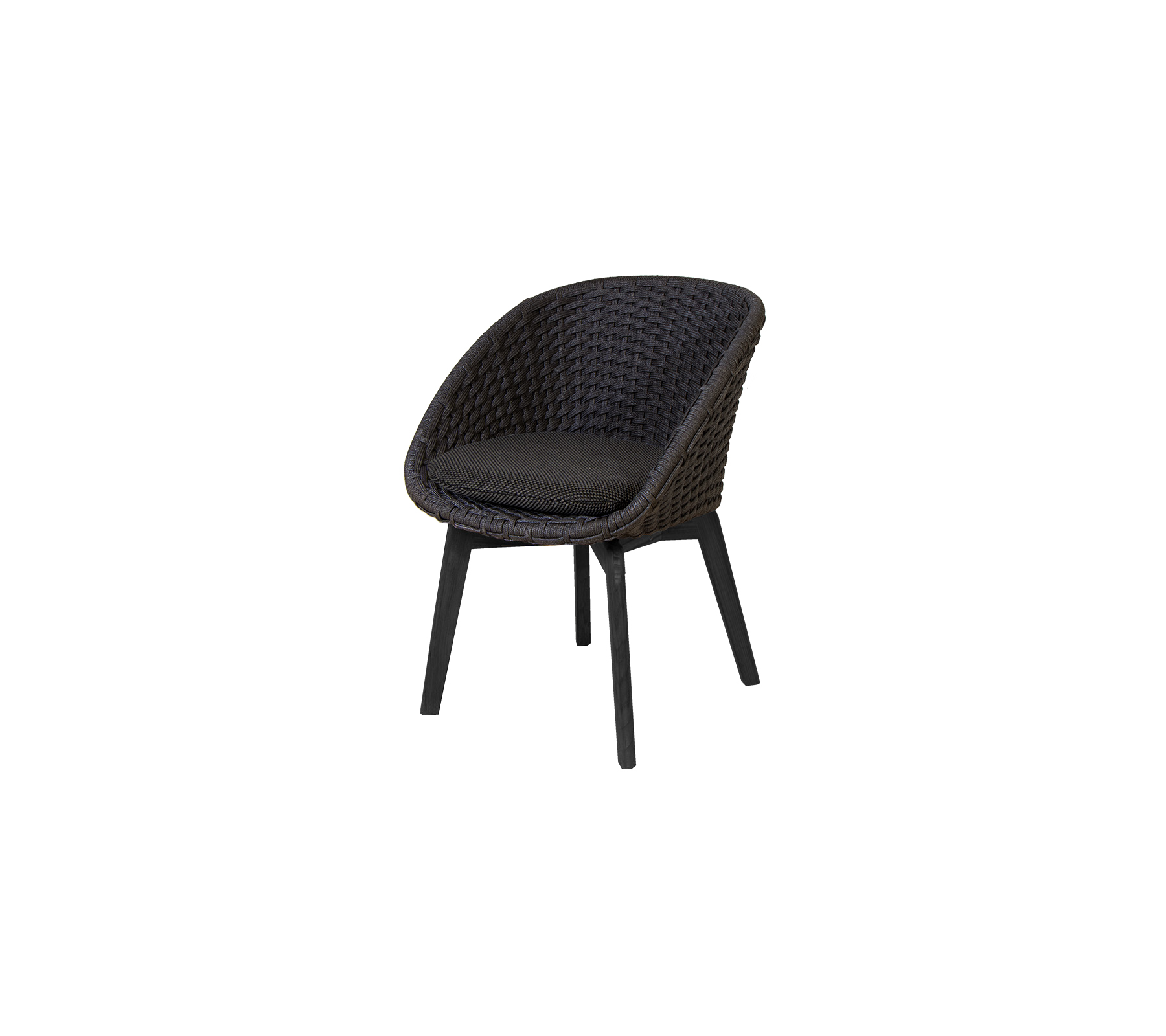 Stylish woven chair with a comfortable seat, featuring a sleek design and sturdy legs in a dark finish. Perfect for modern spaces.