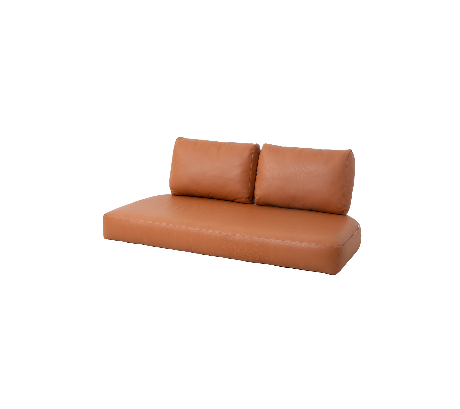 Brown sofa with two back cushions, featuring a sleek and modern design. Perfect for stylish seating in any space.