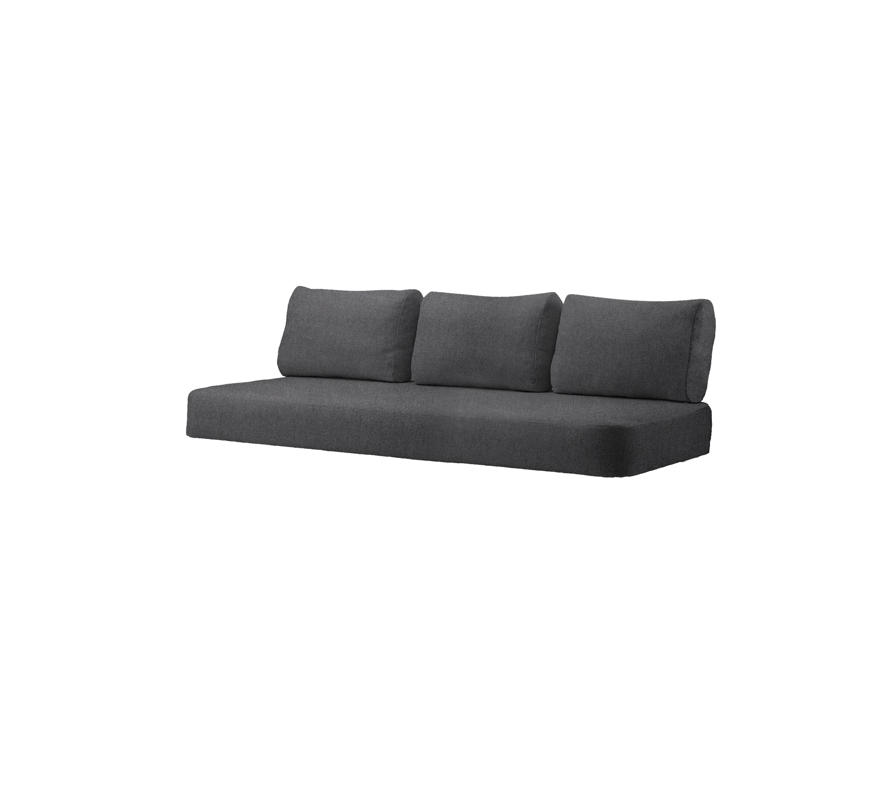 Modern dark gray sofa with three cushions, designed for contemporary living spaces. Comfort and style combined.
