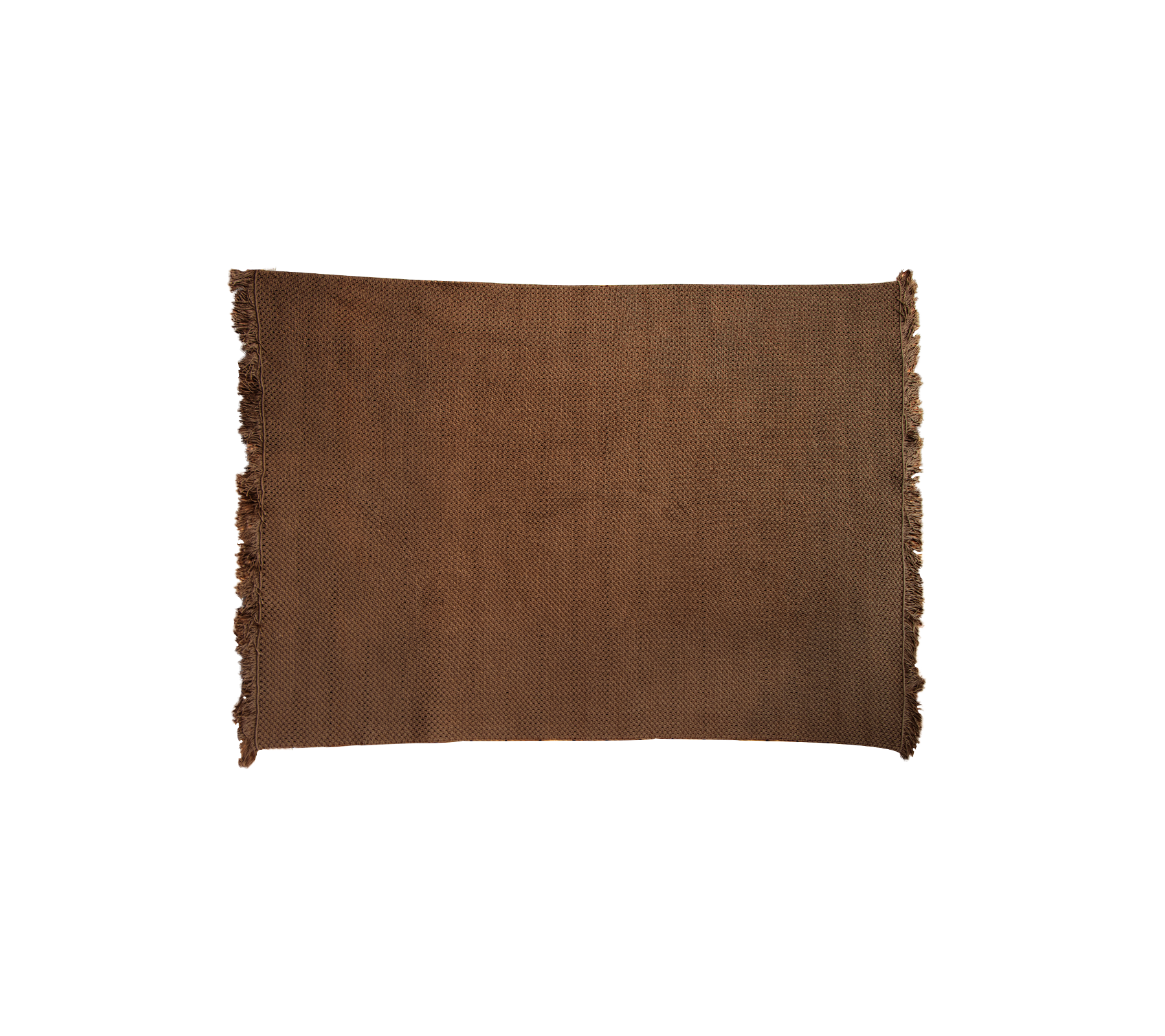 A textured brown rug with fringed edges, adding warmth and style to any space.