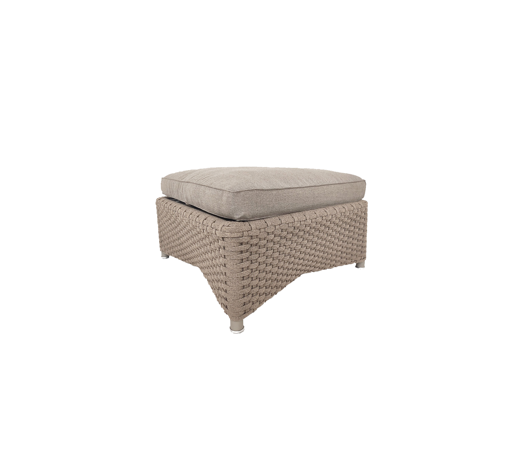 Light beige woven ottoman with a cushioned top, featuring a textured design and sturdy base for added comfort and style.