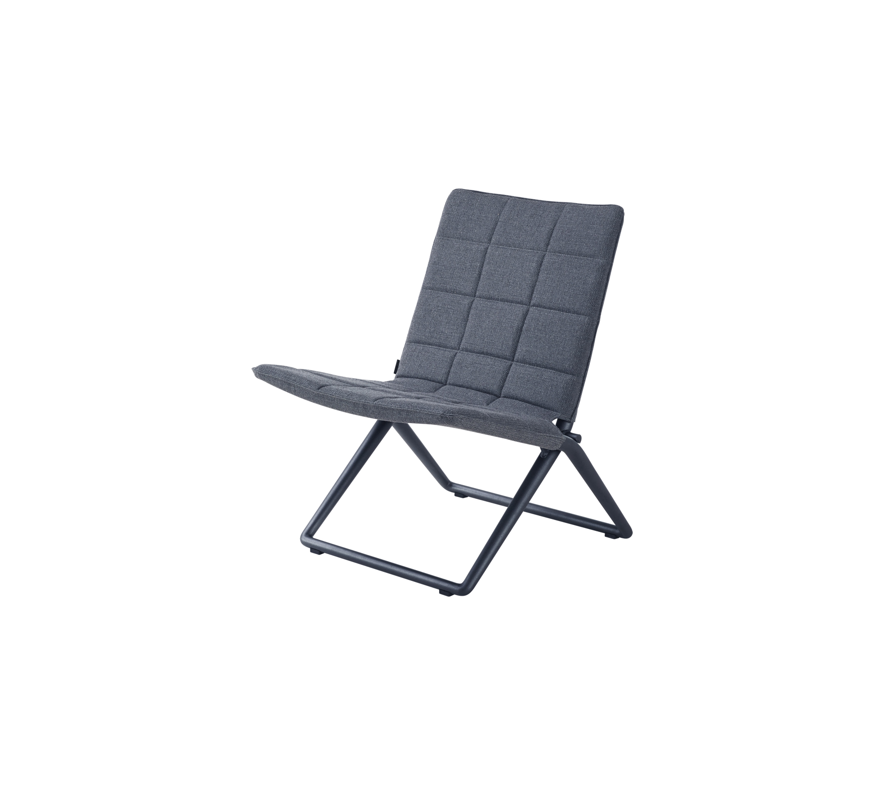 Stylish and modern folding chair with a padded seat and back, featuring a grid pattern and a sturdy frame. Ideal for versatile seating.
