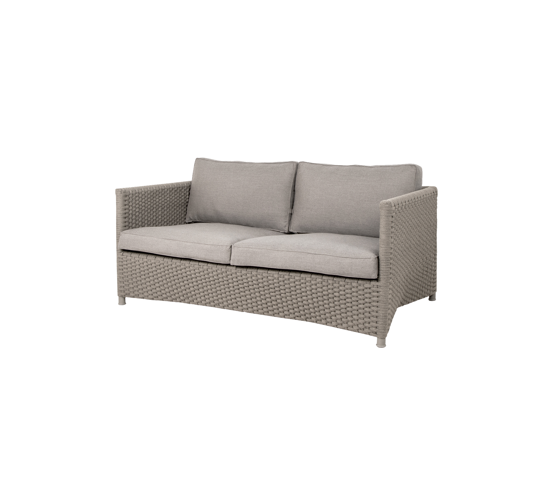 Comfortable two-seater sofa with a woven frame and soft cushions in a neutral color, perfect for relaxation and style.