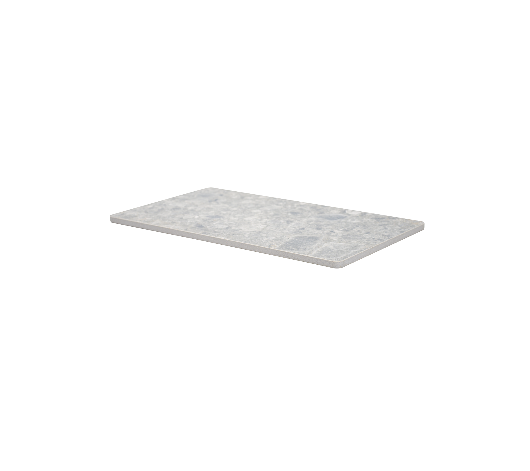 A sleek, rectangular countertop with a smooth, textured surface in light gray tones, ideal for kitchen or bathroom use.