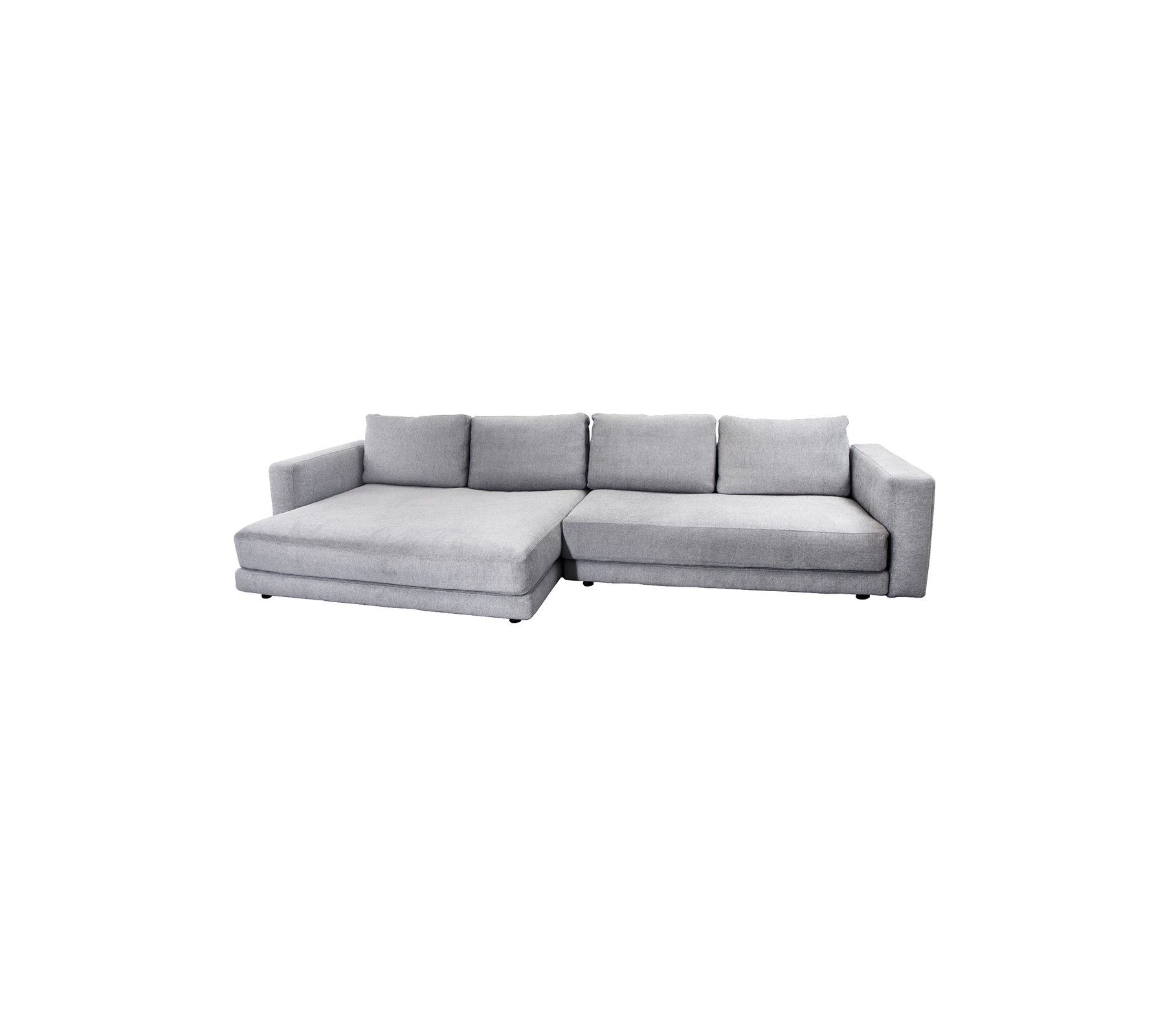 Modern gray sectional sofa with a chaise lounge, featuring plush cushions and a sleek design for comfortable seating.